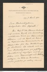 Nachlass Franz Steindachner, Brief von Josef Szombathy an Franz Steindachner (07.04.1903), Inv.Nr. 534.02, Seite 1